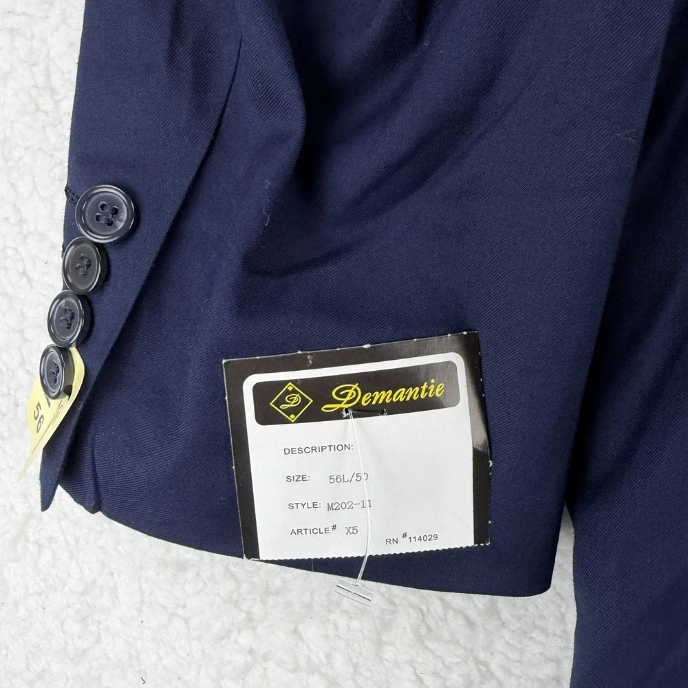 Demantie Suit Jacket‎ Mens 56L Blue Two Button Notch Lapel Lined Business Suit